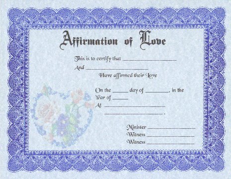 Fancy Affirmation of Love Certificates