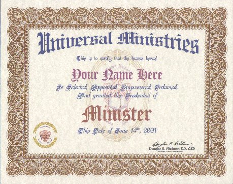 Faith Specific Fancy Ordination Certificate