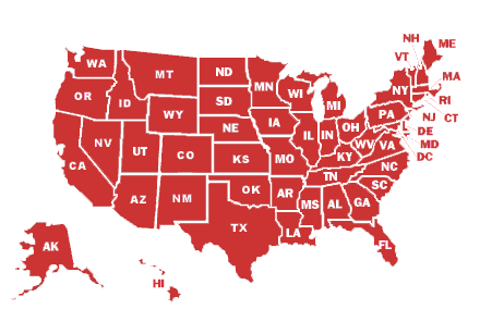 US map: Click State for Your Law.
